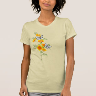 California Poppy with Butterflies Floral T-Shirt