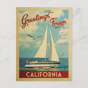 California Postcard Sailboat Vintage Travel
