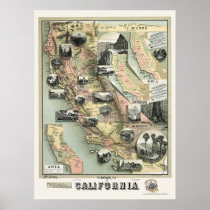California Products Map 1888 Poster