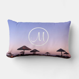 California purple sunset photo monogram script lumbar cushion