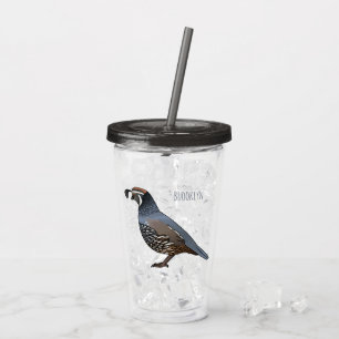 California quail bird cartoon illustration  acrylic tumbler