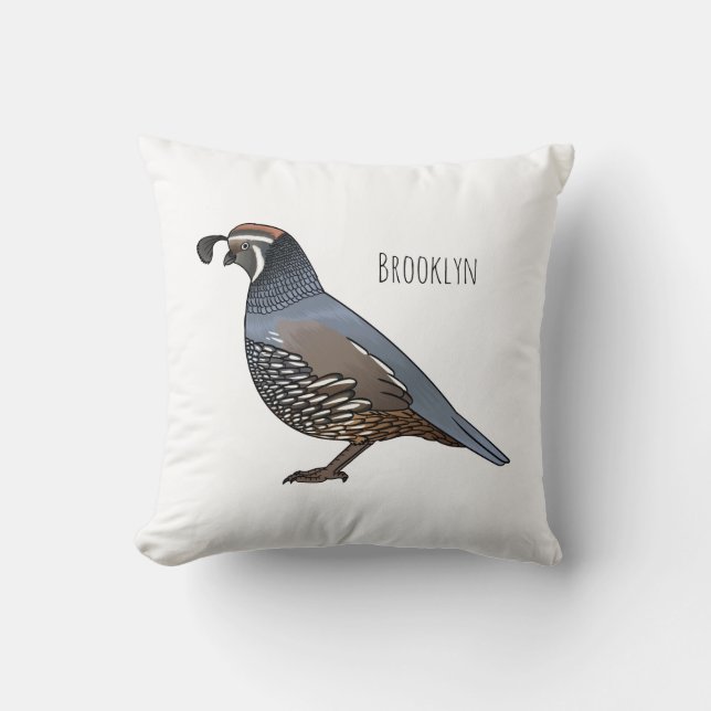 California quail bird cartoon illustration cushion (Front)