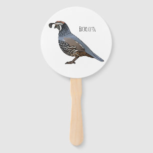 California quail bird cartoon illustration hand fan