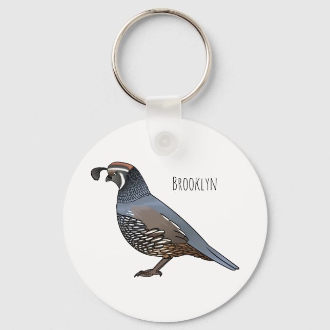 California quail bird cartoon illustration  key ring (Front)