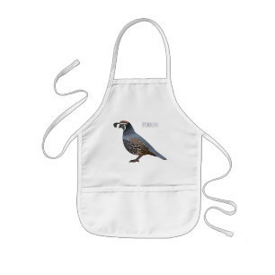 California quail bird cartoon illustration kids apron
