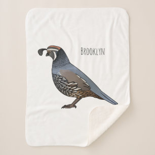 California quail bird cartoon illustration sherpa blanket
