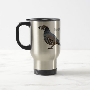 California quail bird cartoon illustration travel mug