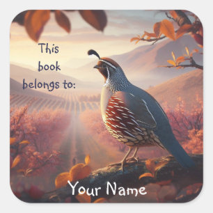 California Quail Birds This book belongs Bookplate Square Sticker