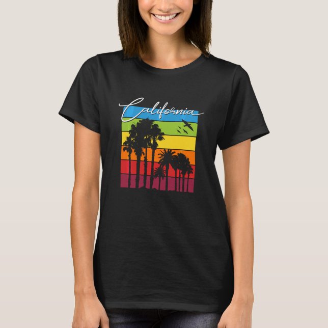 California  Rainbow Palm Trees Cali Souvenir T-Shirt (Front)