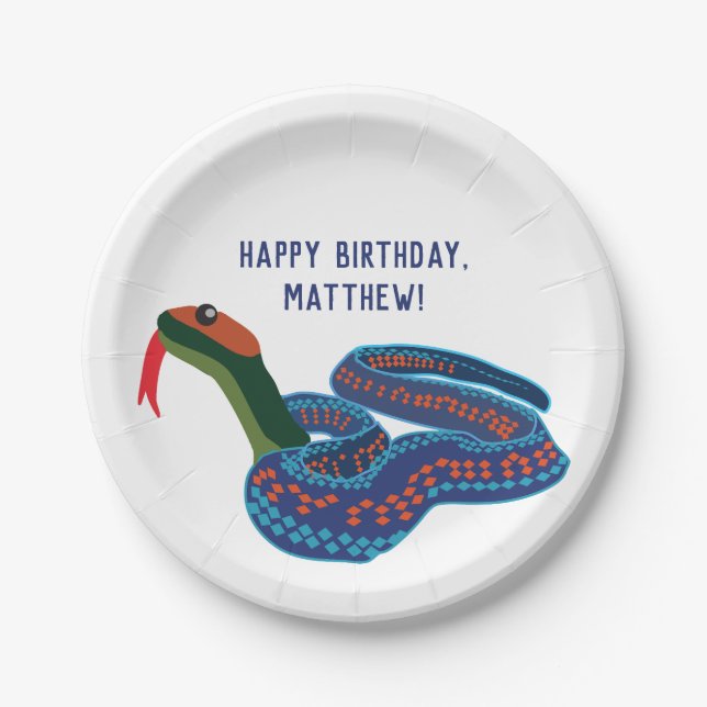California Red-Sided Garter Snake Birthday Party Paper Plate (Front)