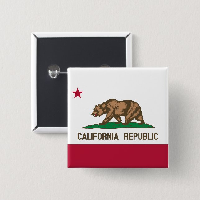 California Republic Bear Flag: Cali Golden State 15 Cm Square Badge (Front & Back)