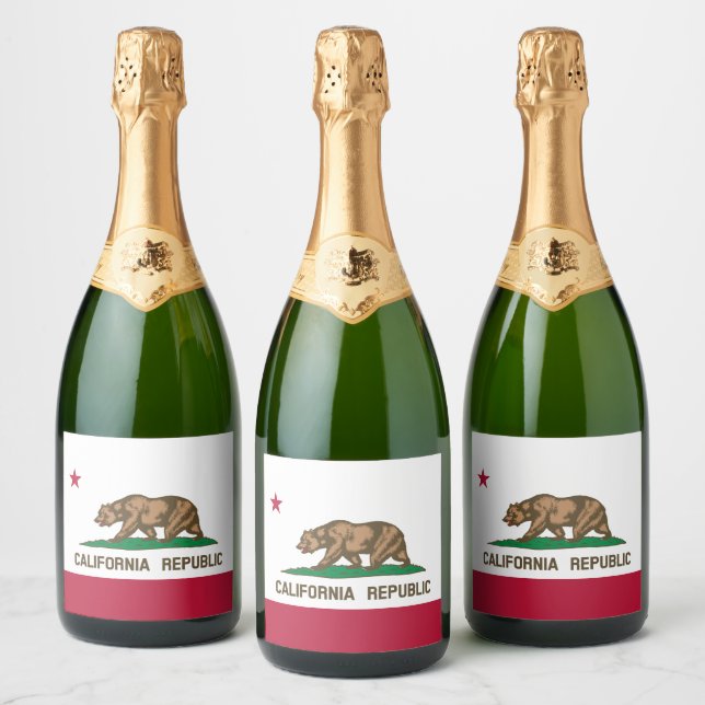 California Republic Bear Flag: Cali Golden State Sparkling Wine Label (Bottles)