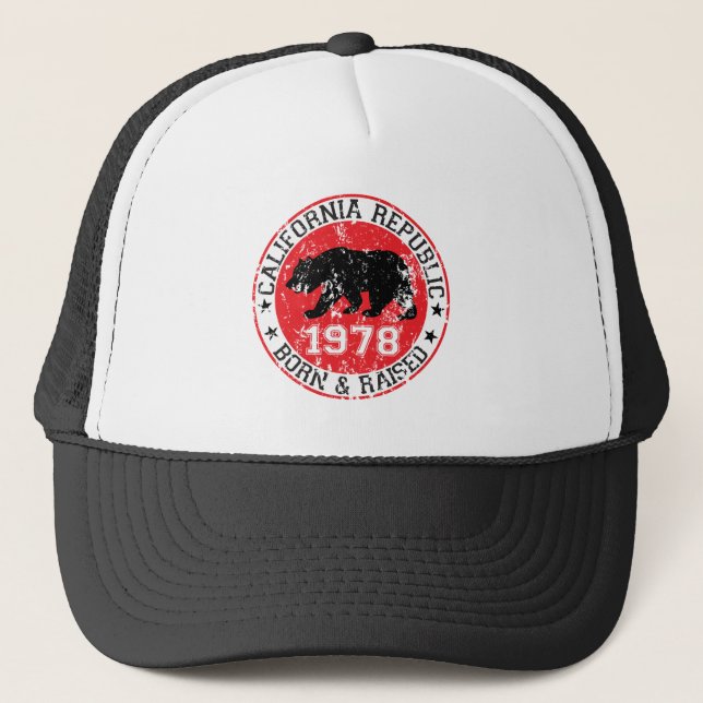 California republic born raised 1970 trucker hat (Front)