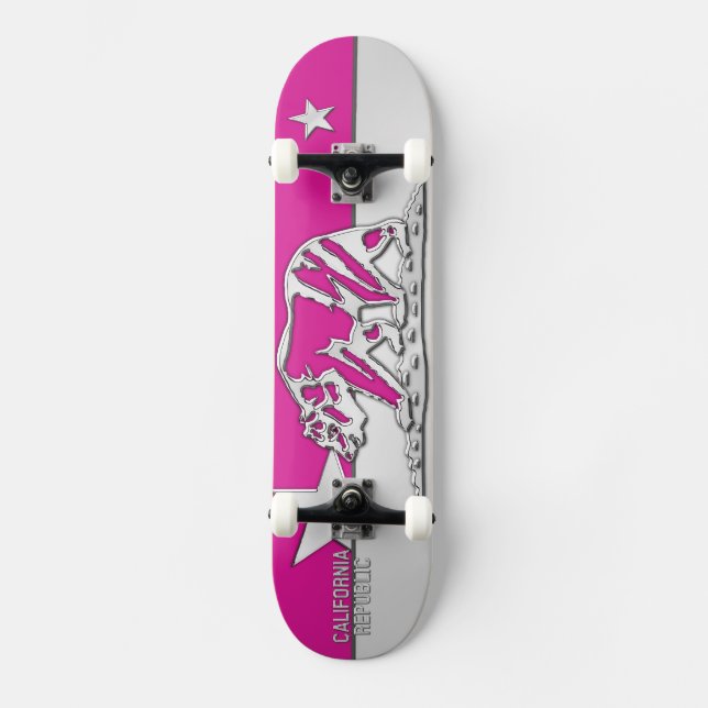 CALIFORNIA REPUBLIC Chrome on Hot Pink Skateboard (Front)