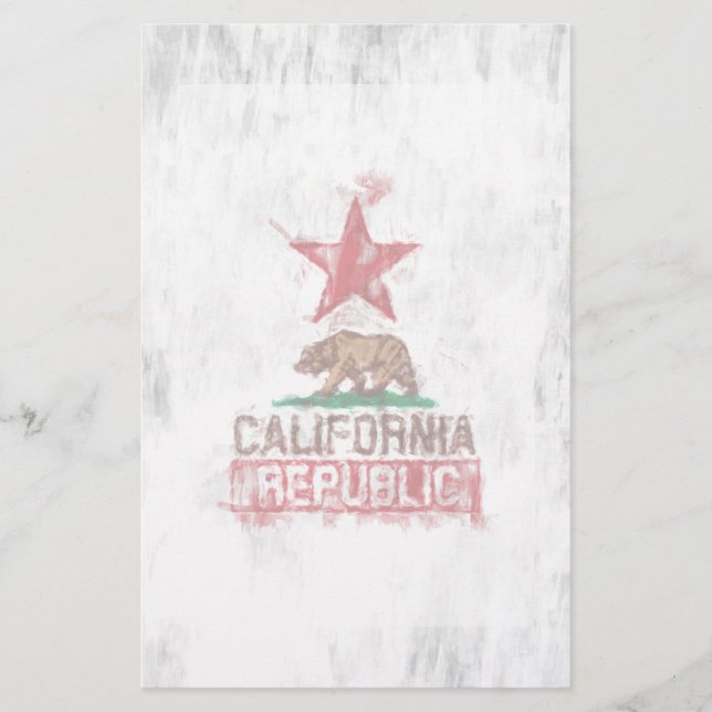 California Republic Flag Bear in Paint Style Decor Stationery (Front)