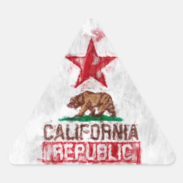 California Republic Flag Bear in Paint Style Decor Triangle Sticker (Front)