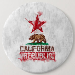 California Republic Flag Bear in Painterly Decor 6 Cm Round Badge