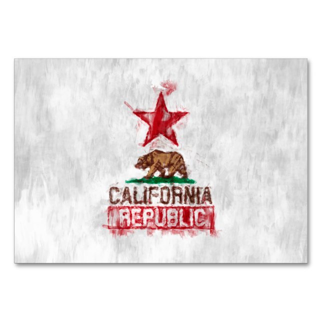 California Republic Flag Bear in Painterly Style Table Number (Front)