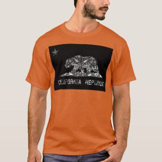 California Republic Flag Floral Pattern T-Shirt