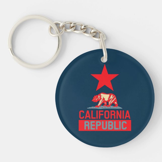 California Republic in Red and Blue Style Decor Key Ring (Front)