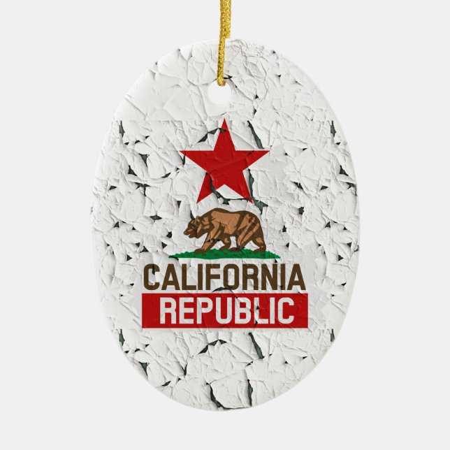 California Republic Peeling Paint Decor Ceramic Tree Decoration (Front)