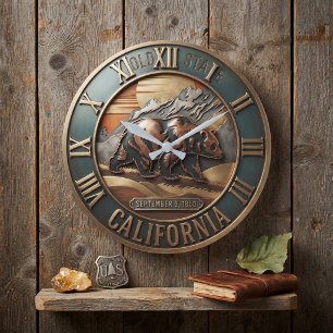 California Republic September 9 1850 Grizzly Bear Large Clock
