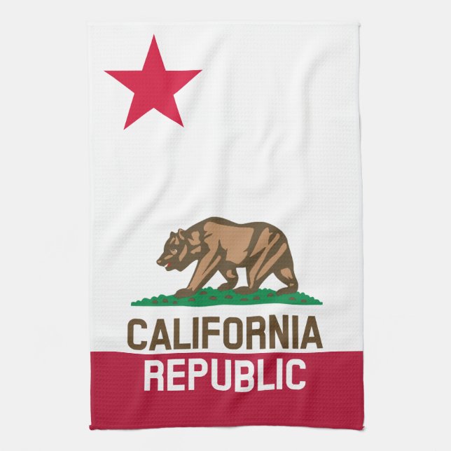 CALIFORNIA REPUBLIC State Flag Fitted Designs Tea Towel (Vertical)