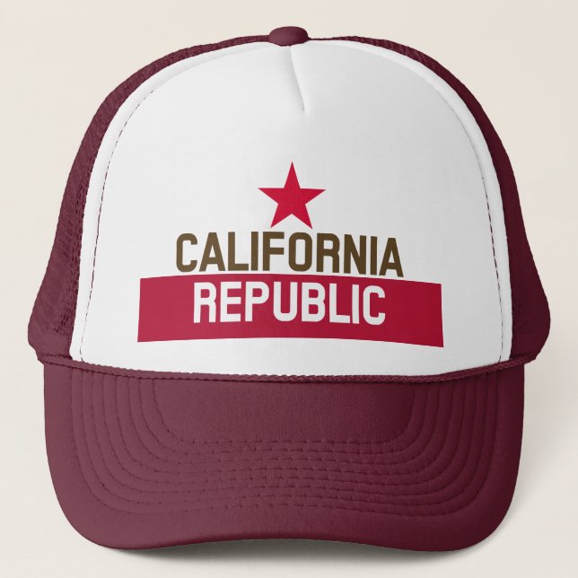 CALIFORNIA REPUBLIC State Flag Fitted Designs Trucker Hat (Front)