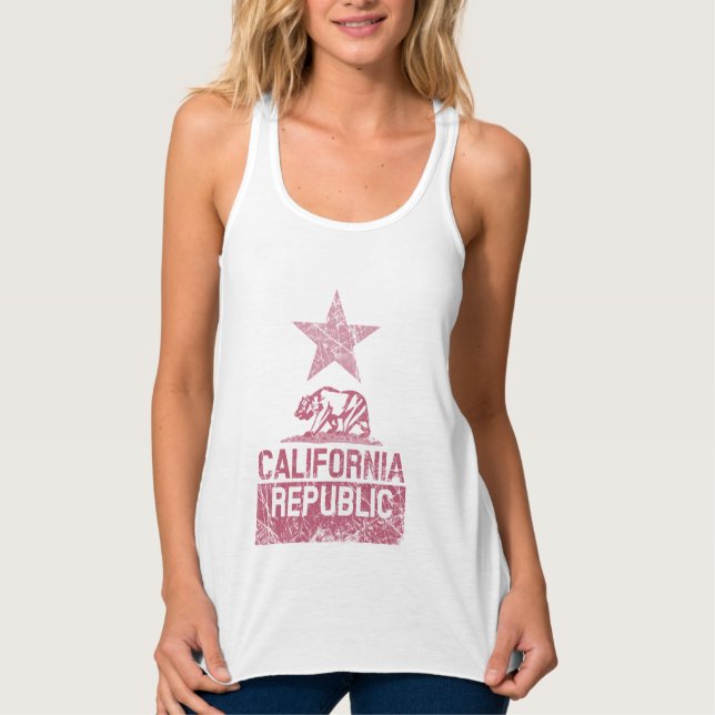 CALIFORNIA REPUBLIC State Flag Grunge Distressed Singlet (Front)