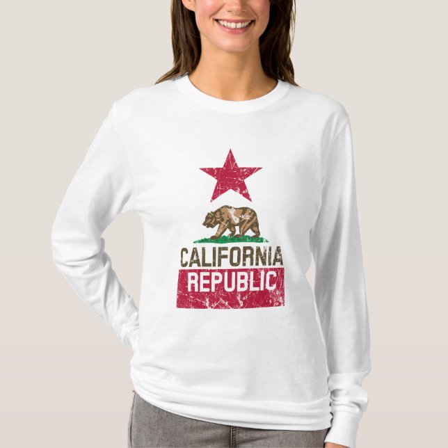 CALIFORNIA REPUBLIC State Flag Grunge Style T-Shirt (Front)