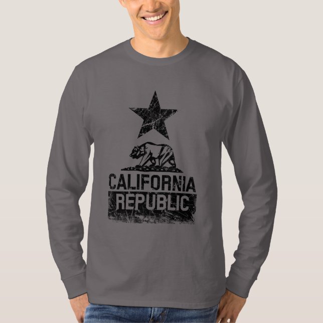 CALIFORNIA REPUBLIC State Flag Grunge Style T-Shirt (Front)