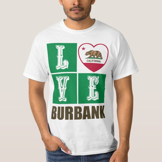 California Republic State Flag Heart Burbank T-Shirt (Front)