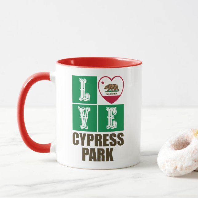 California Republic State Flag Heart Cypress Park Mug (With Donut)