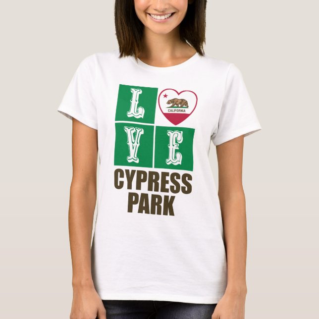 California Republic State Flag Heart Cypress Park T-Shirt (Front)