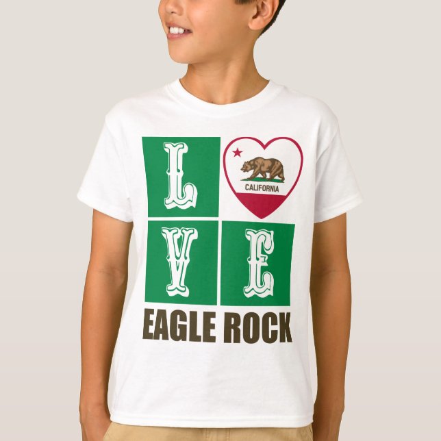 California Republic State Flag Heart Eagle Rock T-Shirt (Front)