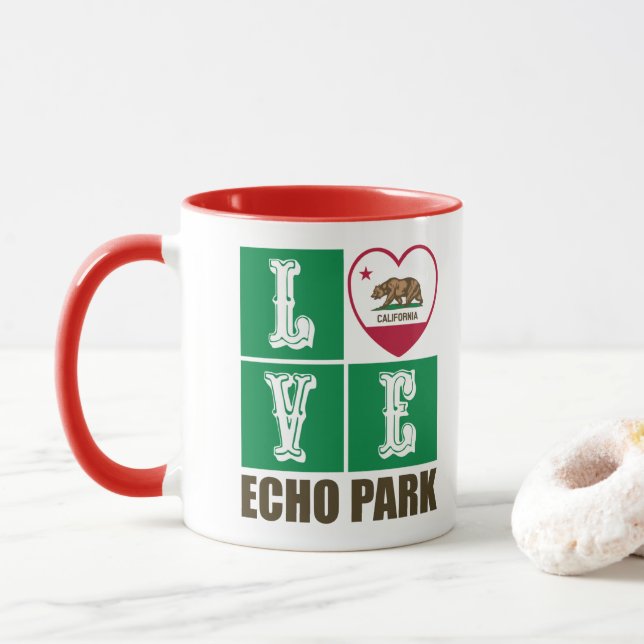 California Republic State Flag Heart Echo Park Mug (With Donut)
