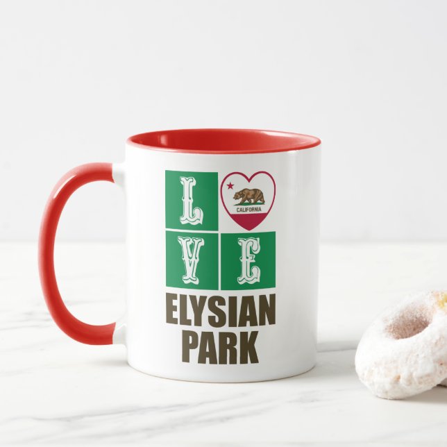 California Republic State Flag Heart Elysian Park Mug (With Donut)