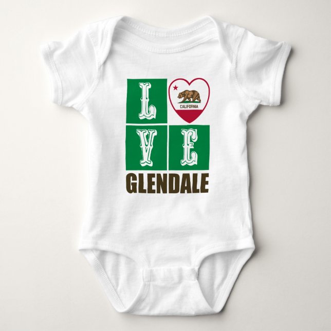 California Republic State Flag Heart Glendale Baby Bodysuit (Front)