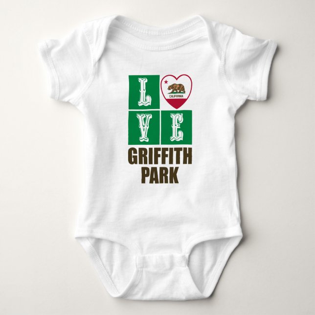 California Republic State Flag Heart Griffith Park Baby Bodysuit (Front)