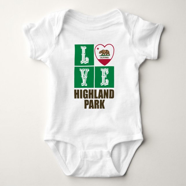 California Republic State Flag Heart Highland Park Baby Bodysuit (Front)
