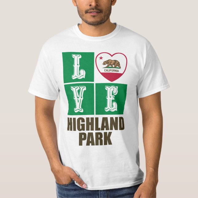 California Republic State Flag Heart Highland Park T-Shirt (Front)