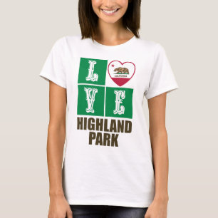 California Republic State Flag Heart Highland Park T-Shirt