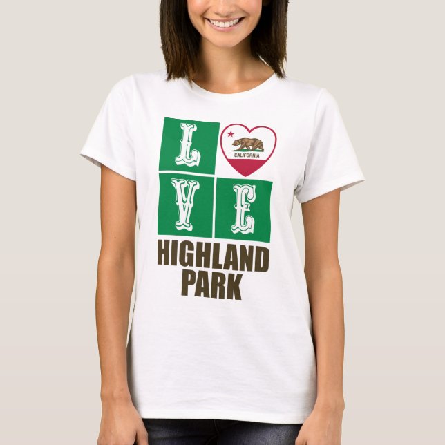 California Republic State Flag Heart Highland Park T-Shirt (Front)