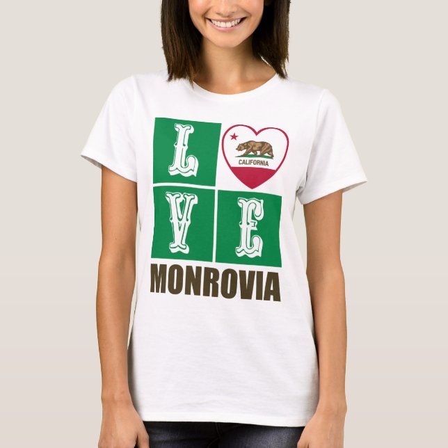 California Republic State Flag Heart Monrovia T-Shirt (Front)
