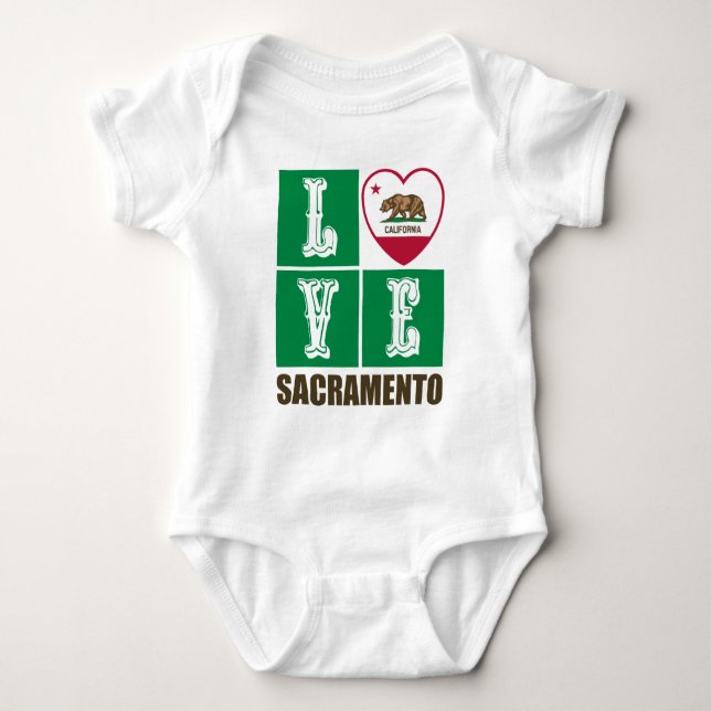 California Republic State Flag Heart Sacramento Baby Bodysuit (Front)