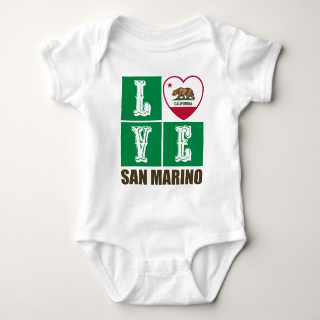 California Republic State Flag Heart San Marino Baby Bodysuit (Front)