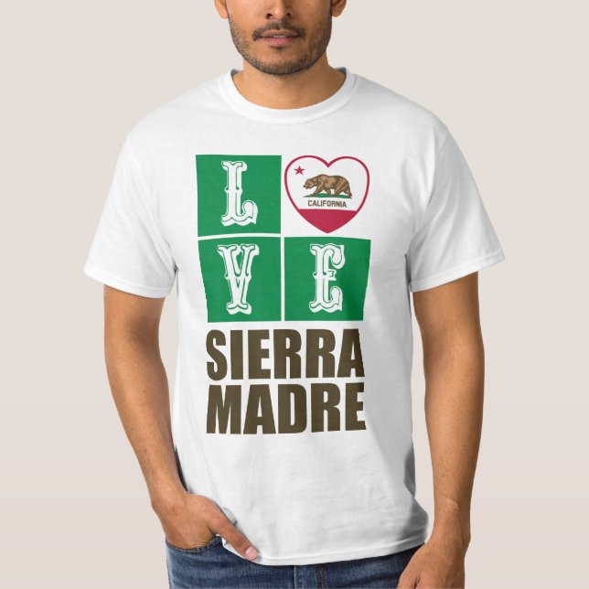 California Republic State Flag Heart Sierra Madre T-Shirt (Front)