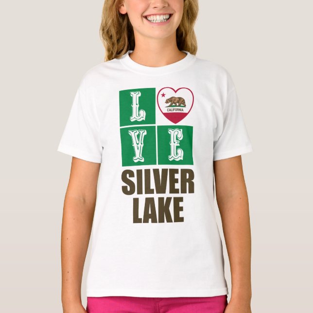 California Republic State Flag Heart Silver Lake T-Shirt (Front)