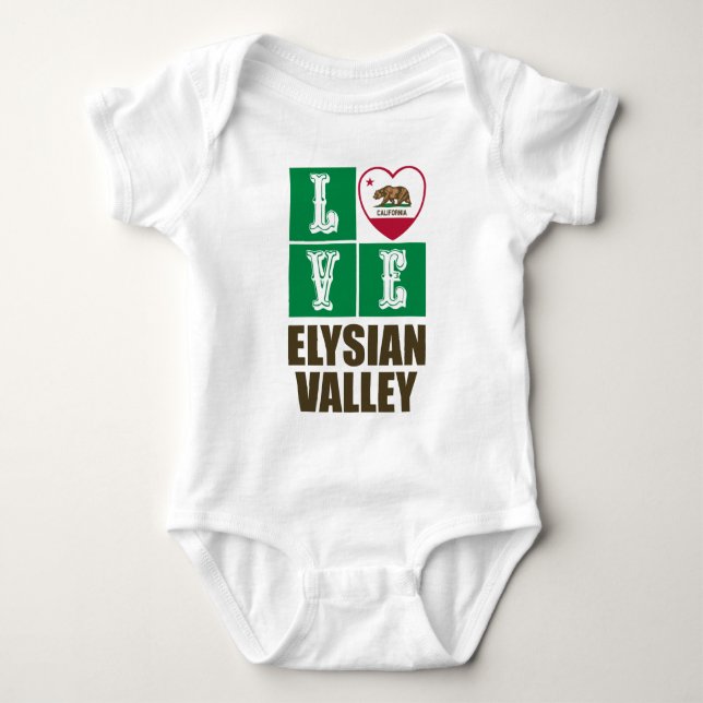 California Republic State Flag Love Elysian Valley Baby Bodysuit (Front)