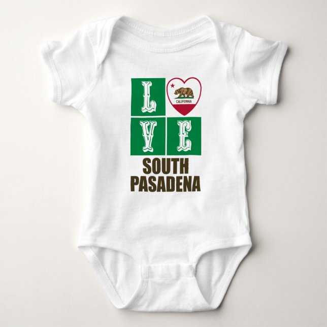 California Republic State Flag Love South Pasadena Baby Bodysuit (Front)